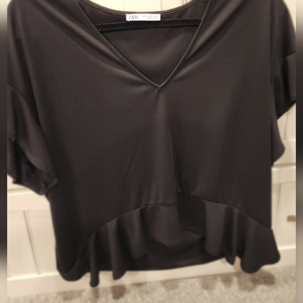 Zara Black Asymmetrical Ruffled Blouse